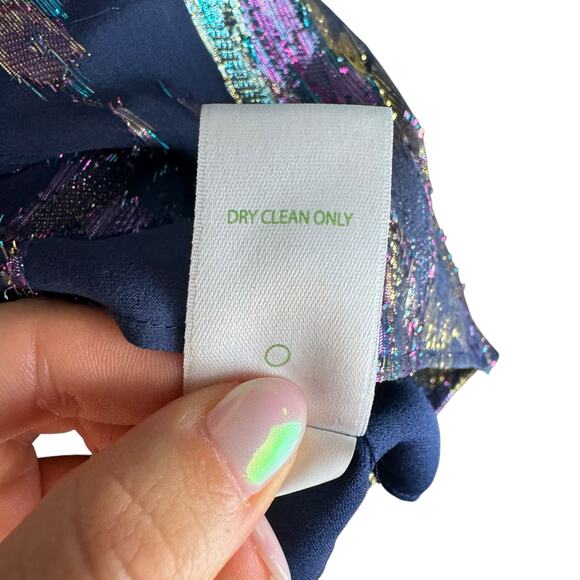 Lilly Pulitzer Lambert Navy Metallic Multicolor Sparkle Long Sleeve Silk Top - Picture 14 of 15